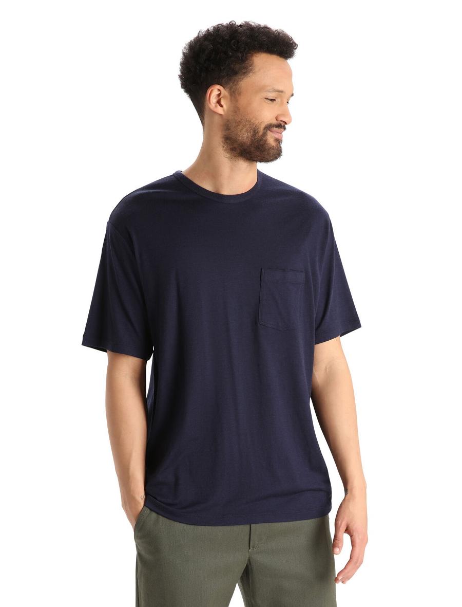 T Shirts Icebreaker Merino Granary Corta Sleeve Pocket Homme Bleu Marine | FR 1156RVDW